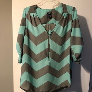Mint and grey chevron rue 21 blouse